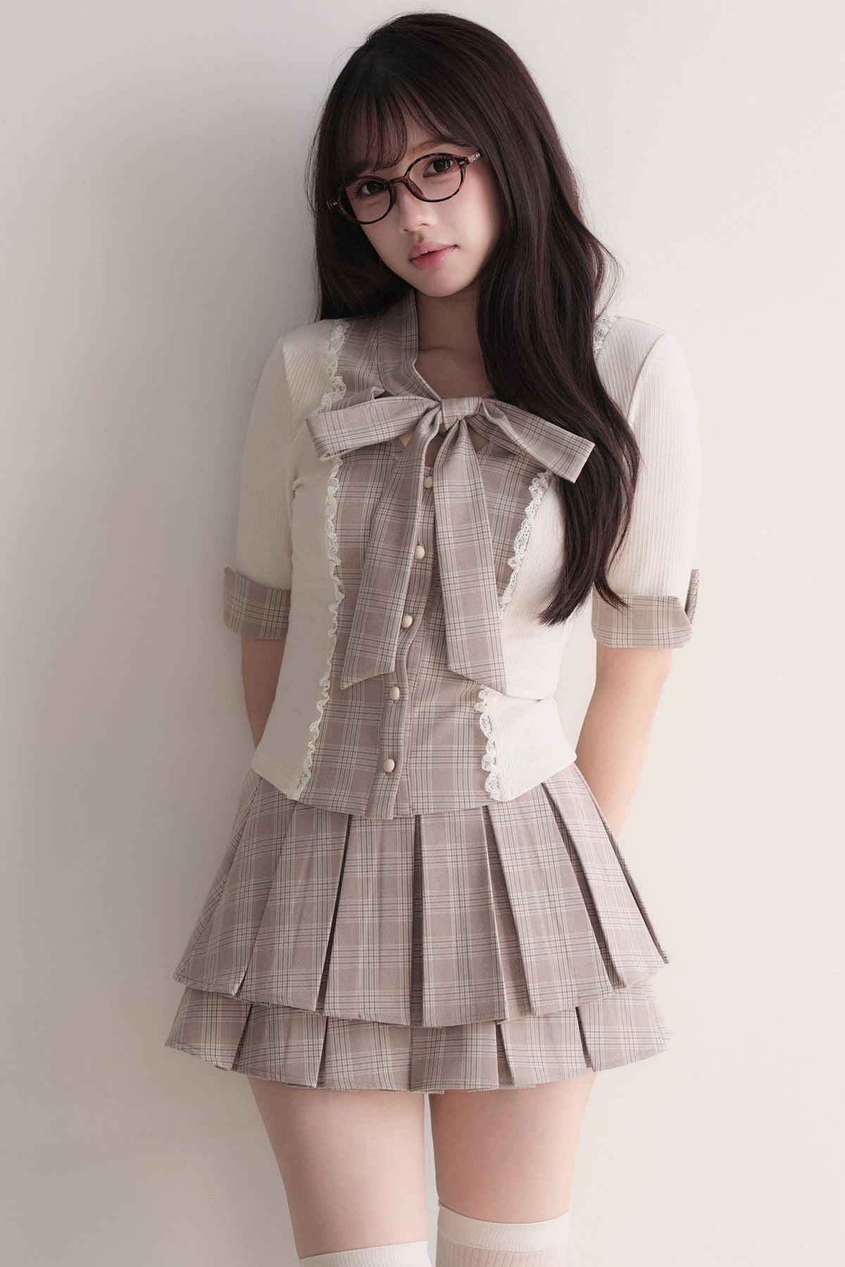 Plaid Patchwork Top and Skirt Set