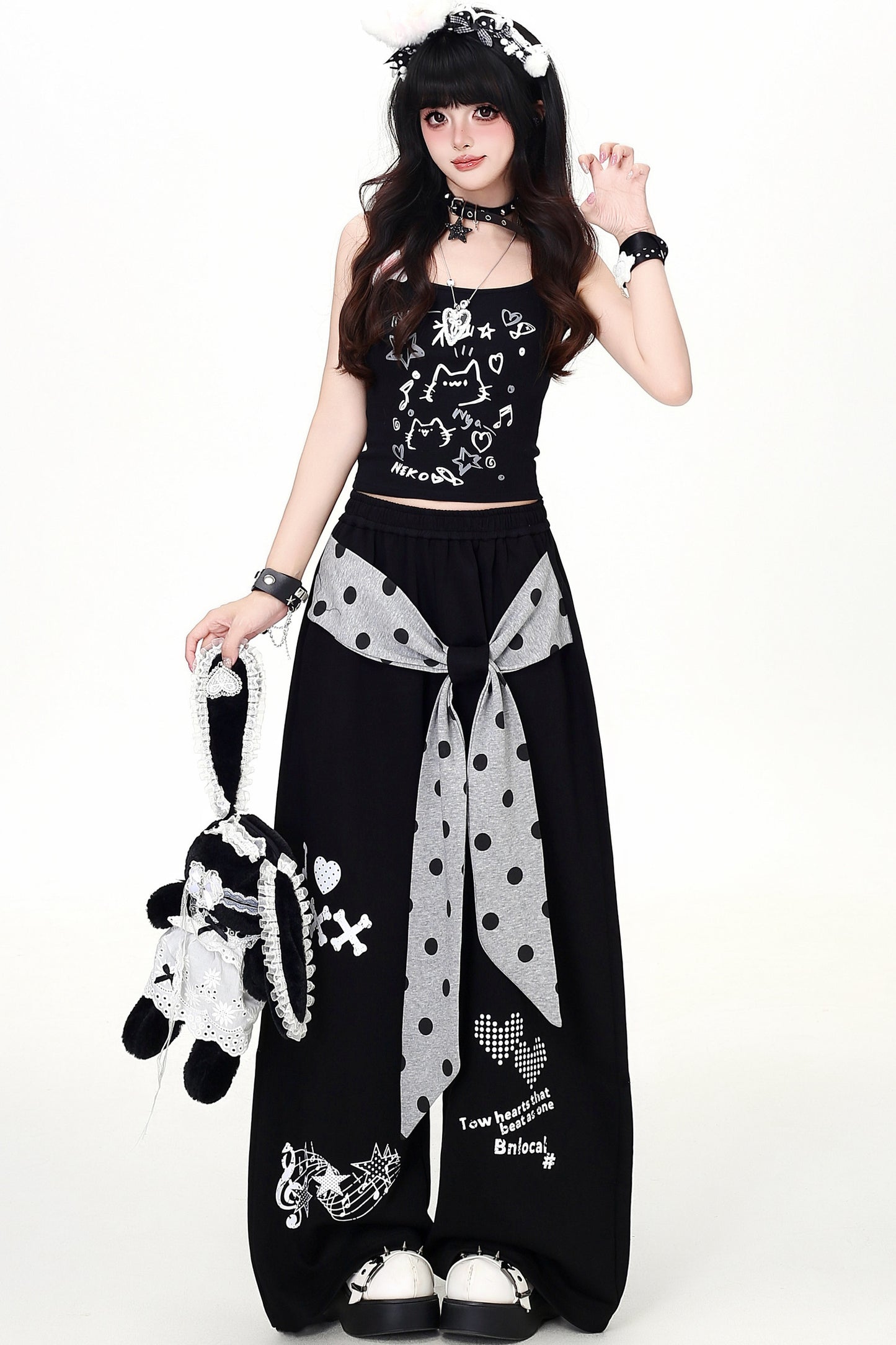 Subculture Music Note Print Wide-Leg Pants