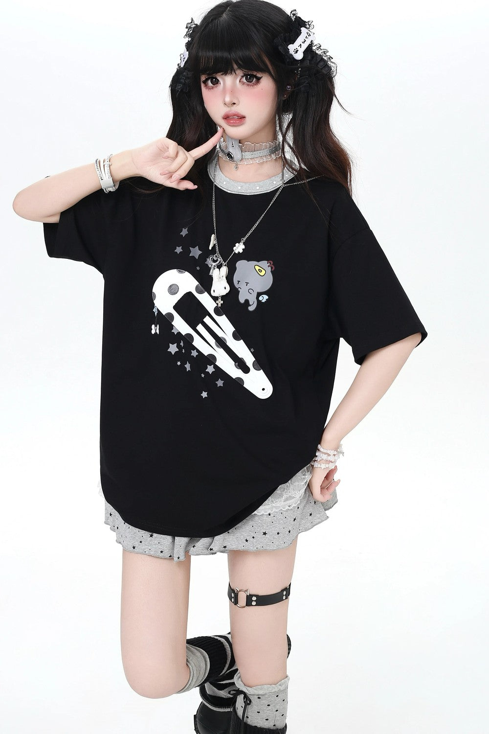 ねこクリップサブカルルーズTシャツ