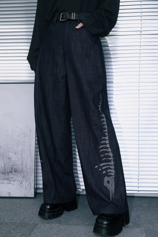 3D Embossed Print Wide Leg Jeans