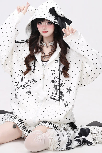 Skull Cat Ear Polka Dot Hooded Jacket