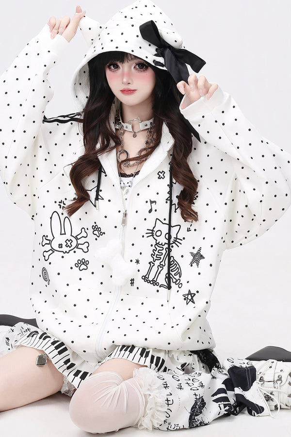 Skull Cat Ear Polka Dot Hooded Jacket