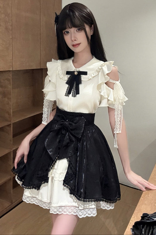 Off-Shoulder Shirt and Butterfly Two-Way Skirt Set-Up