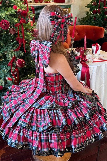 Abito lolita da ballerina a quadri con fiocco