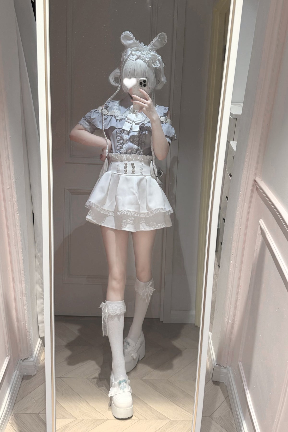 Cherry Short-Sleeve Shirt and Skirt Set-Up