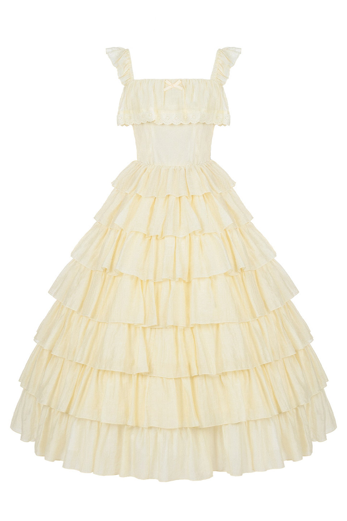 Seven-Layer Ruffle Square Neck Dress, Hair Accessory and Jacket Set-Up