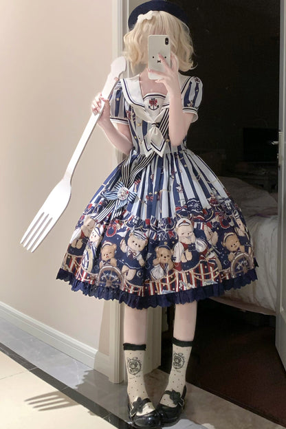 Navy Bear Sailor Collar Lolita Dress