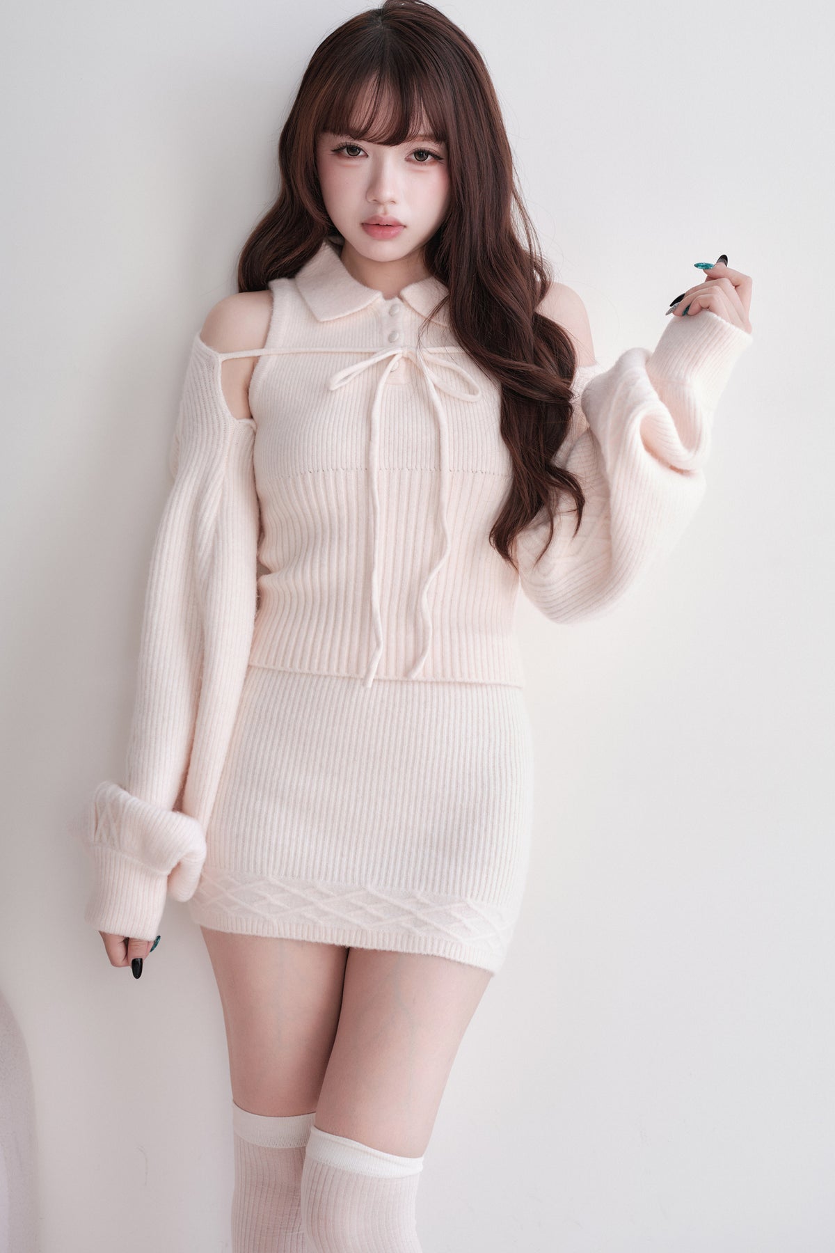 Ribbed Knit Top and Mini Skirt Set