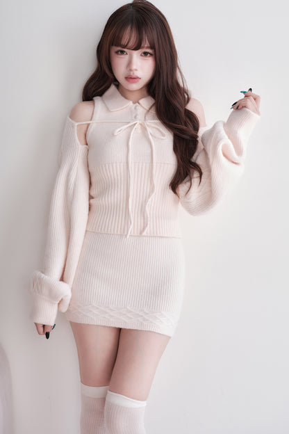 Ribbed Knit Top and Mini Skirt Set