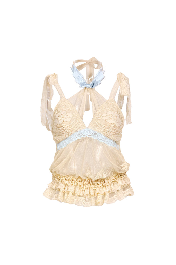 Cream Beige Rococo Halter Neck Camisole
