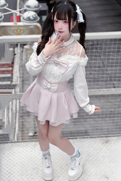 Japanese Lace Tencel Shirt And Skirt Set
