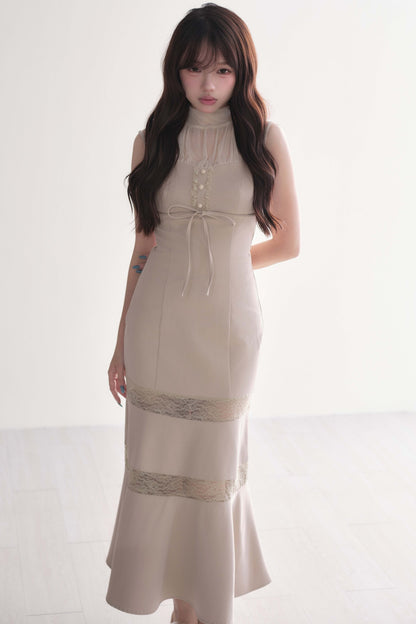 Lace Patchwork Sleeveless Mermaid Long Dress