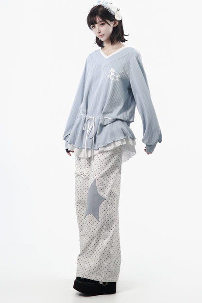 Hellblaues Pony-Jacke-und-Polka-Dot-Hosen-Set