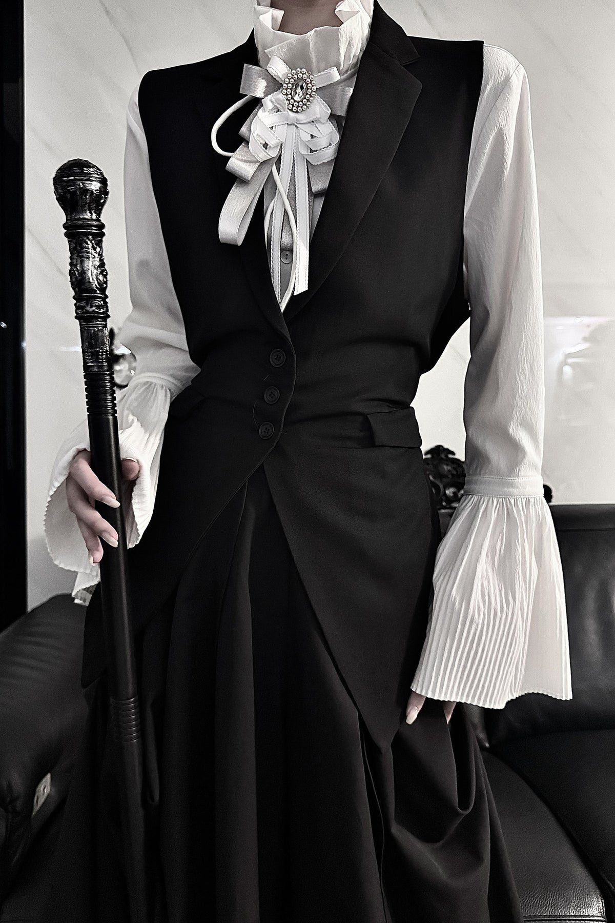 Pleated Bell Sleeve Blouse