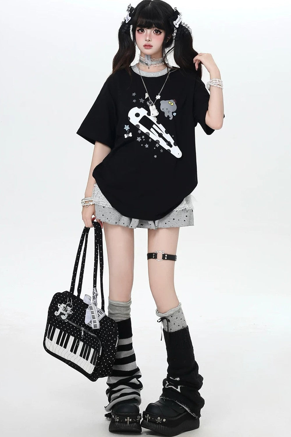 ねこクリップサブカルルーズTシャツ