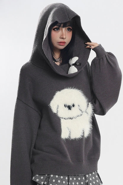 Dog Off-Shoulder Sweater