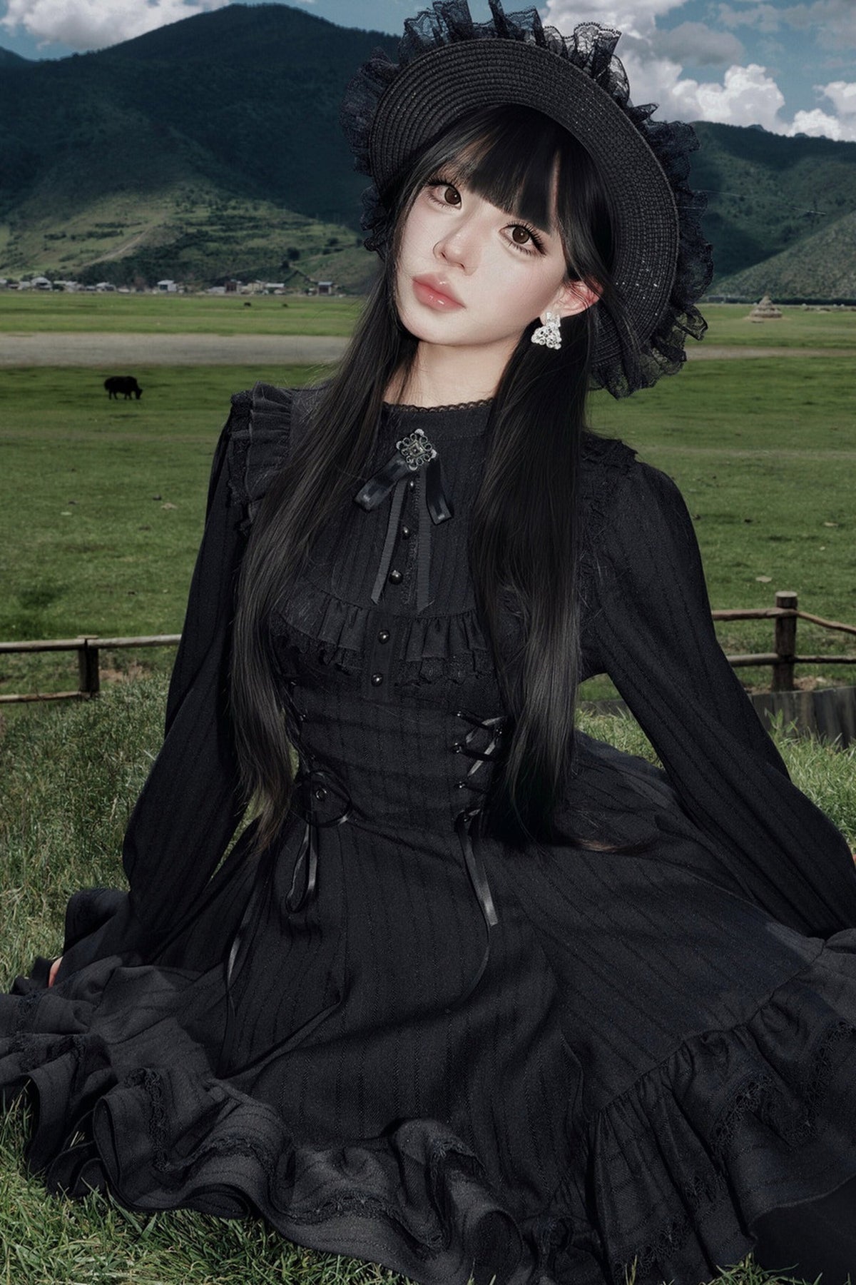 우아한 허리 조임 레이스 원피스