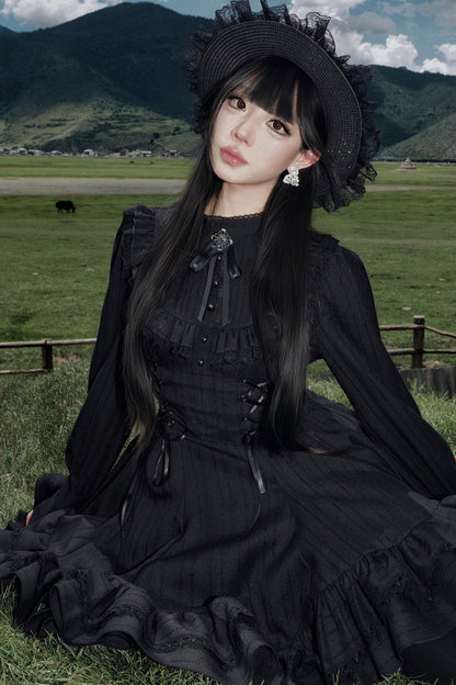 우아한 허리 조임 레이스 원피스