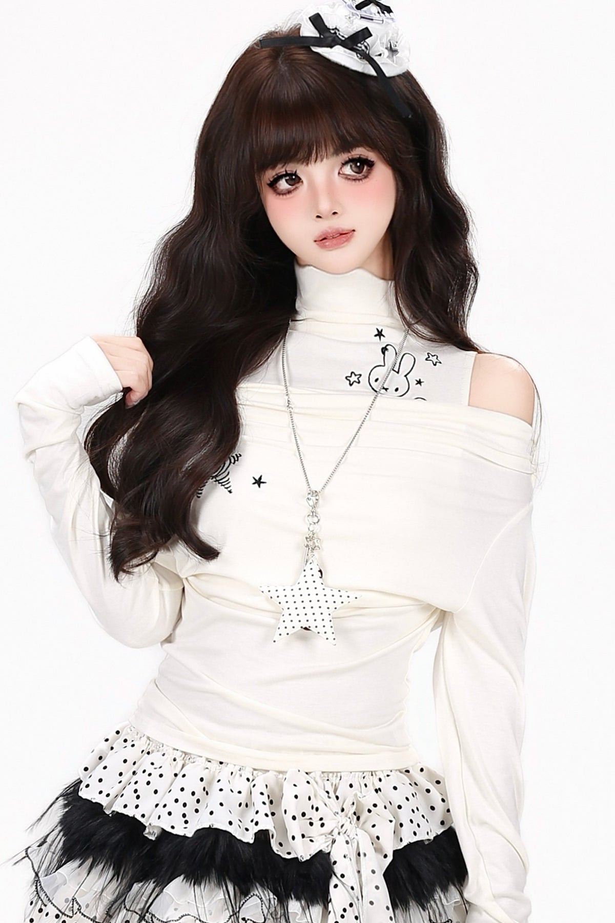 긴소매 반하이넥 티셔츠