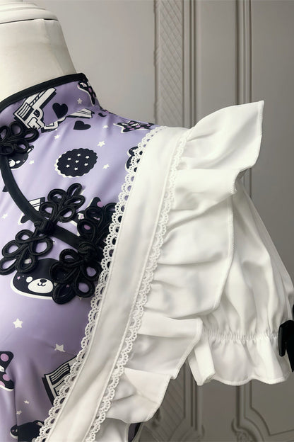 Bobo Bear Gun Print Cheongsam Dress