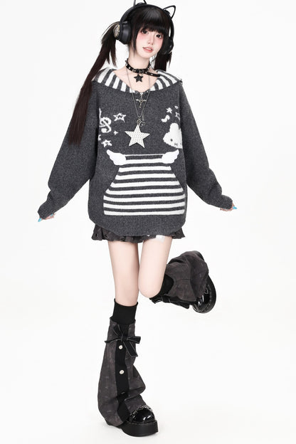 Striped Sailor Collar Bunny Sweater