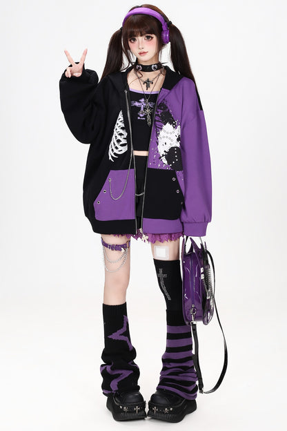 Subkultur-Punk-Kapuzenjacke mit Farbblock-Design