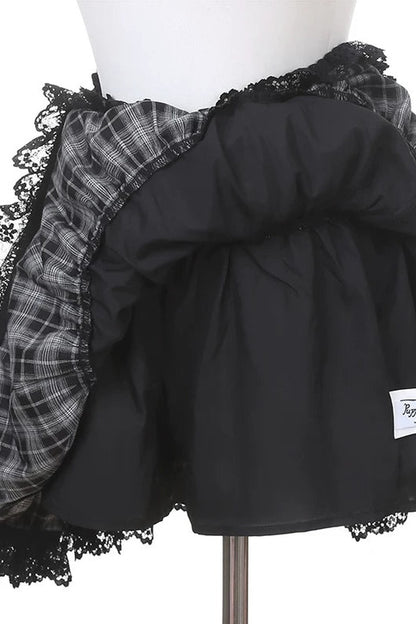 Plaid Ruffle Shirt and Skirt Set-Up