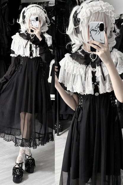 Elegant Lace Cape Long Dress