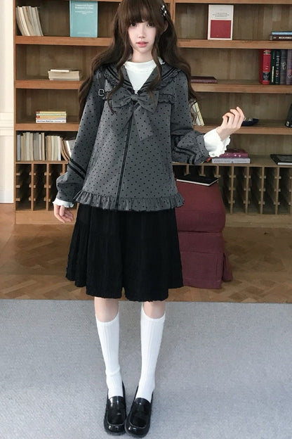 Gray Heart Dot Jacket and Skirt Set