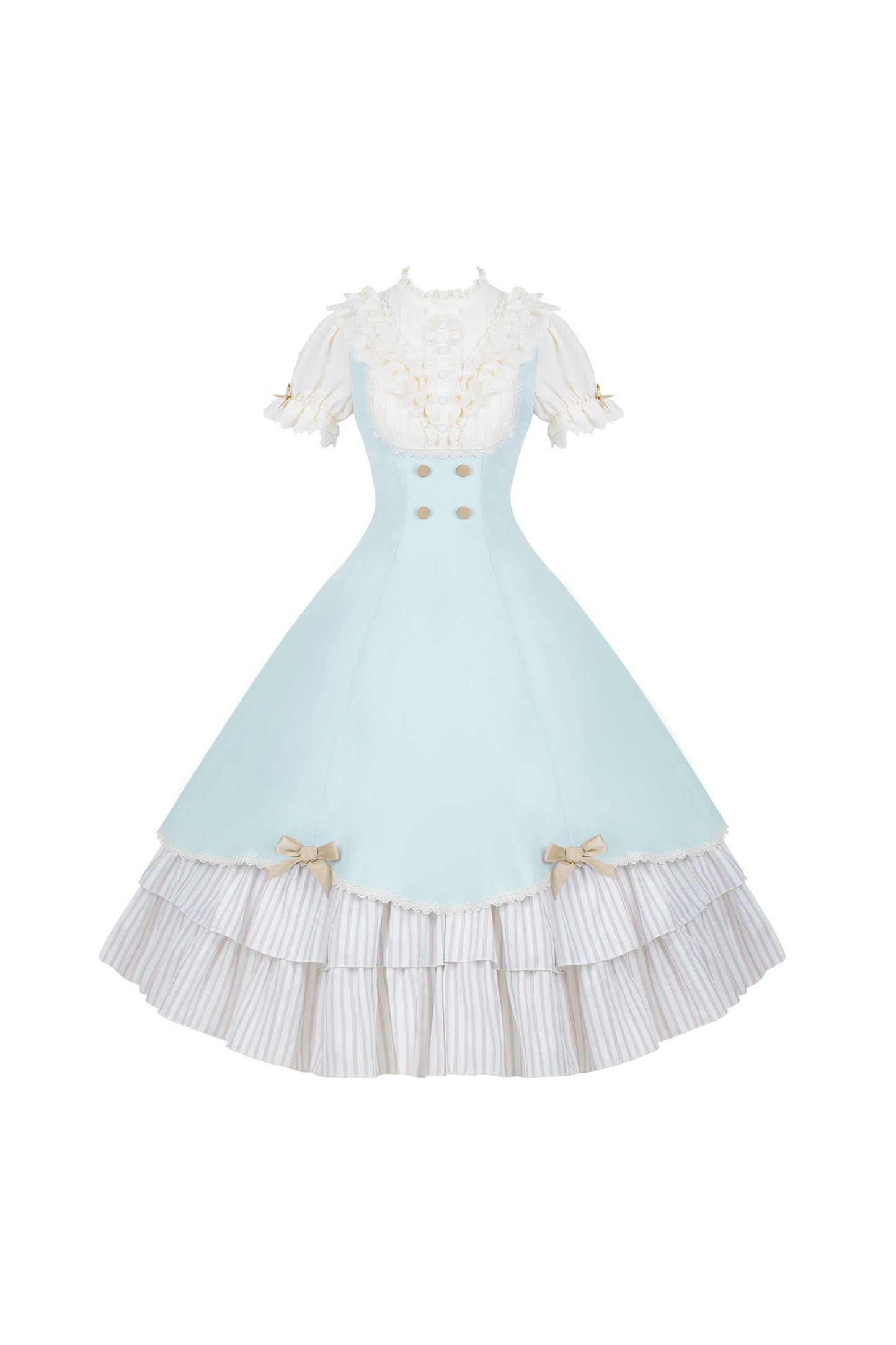 Lace Stand Collar Petal Hem Ruffle Dress