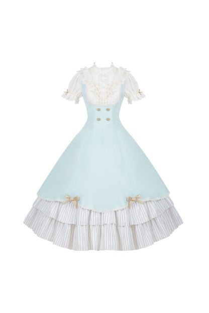 Lace Stand Collar Petal Hem Ruffle Dress