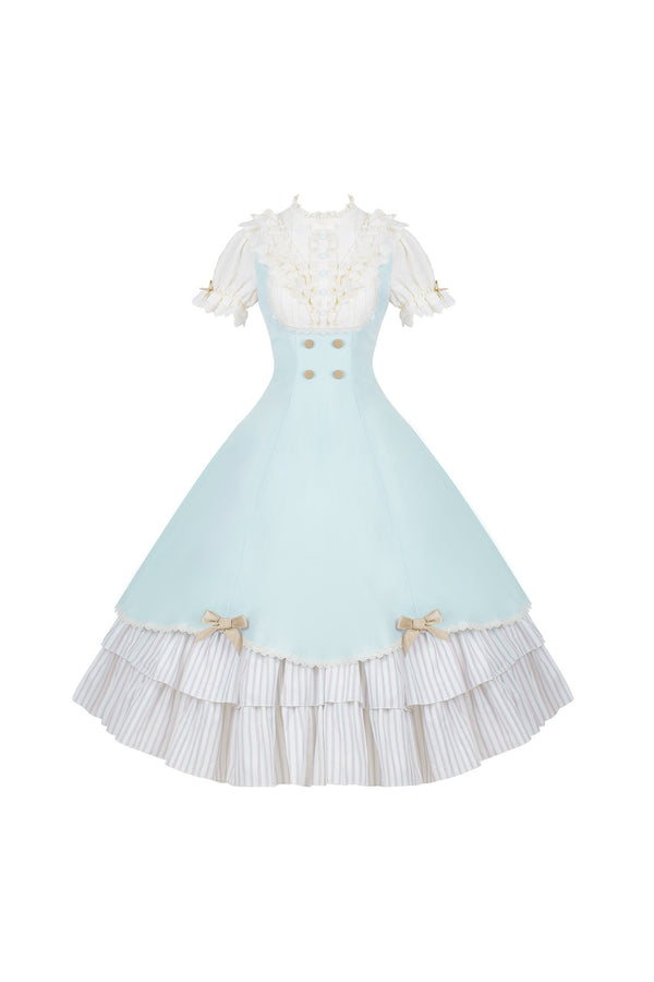 Lace Stand Collar Petal Hem Ruffle Dress