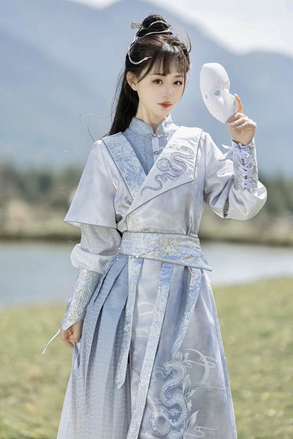 Silver Snake Improved Hanfu Dress and Jacket Set-Up