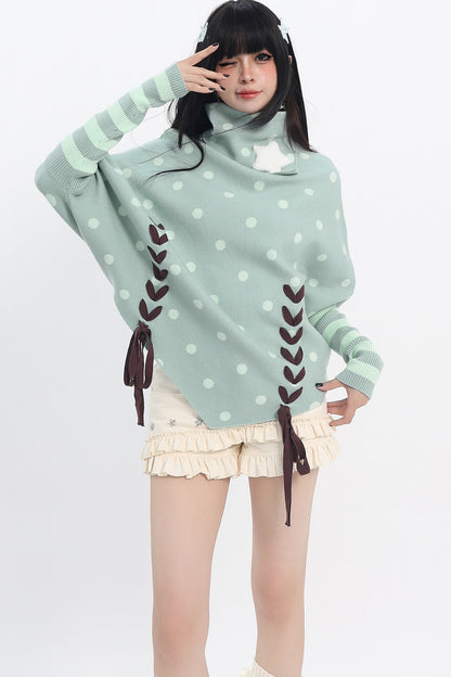 Green Polka Dot Star Tie Knit Top