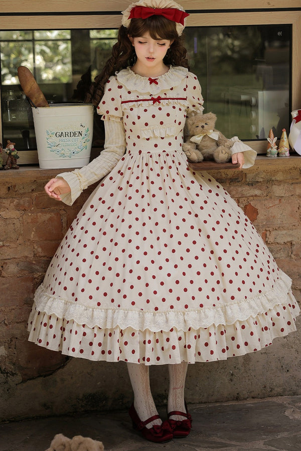 Cotton Polka Dot Print OP Dress Set-Up
