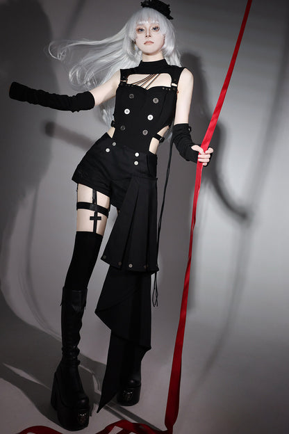 Top cyber gotico lolita + pantaloni + scaldabraccia