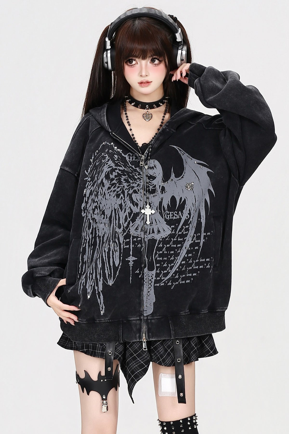 Devil Angel Kapuzenjacke im Destroyed-Look