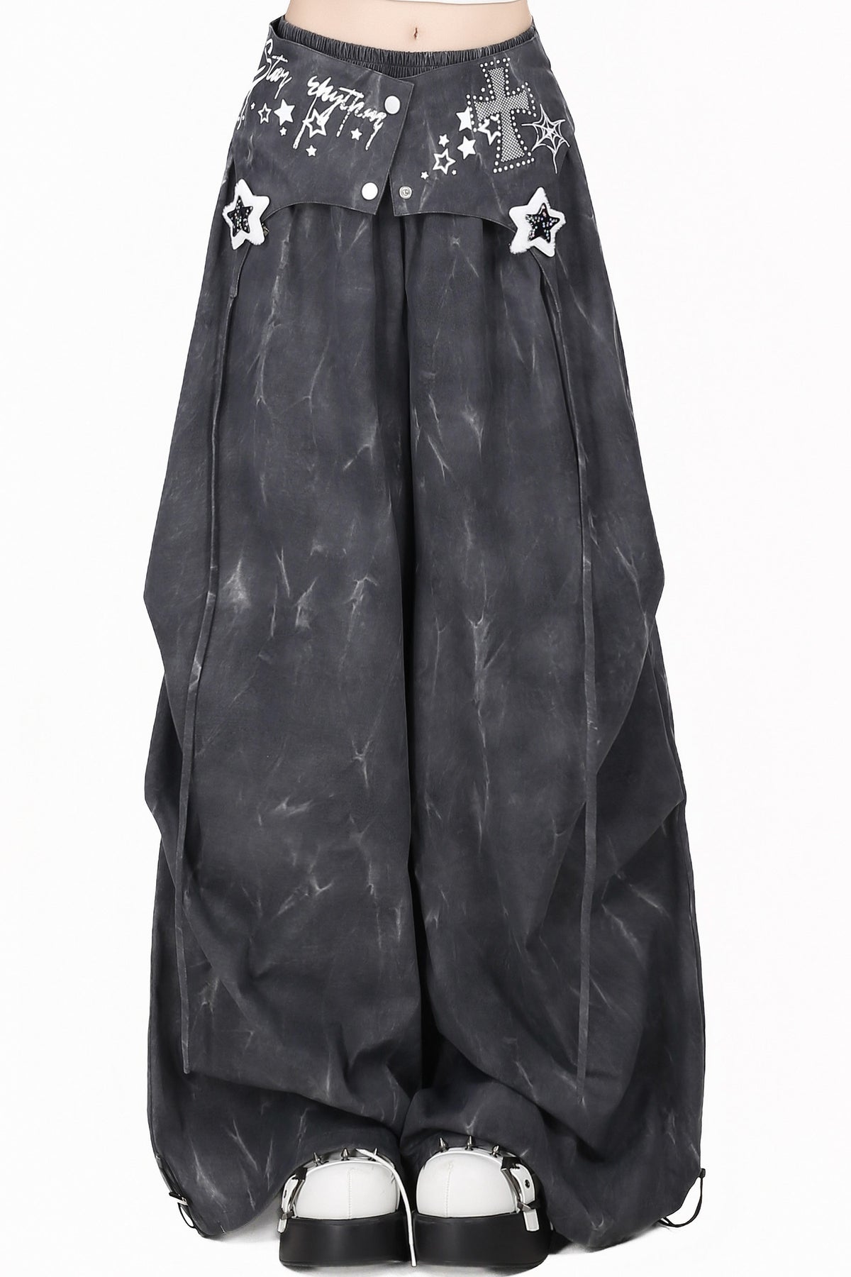 High-Waisted Layered Tie-Dye Wide-Leg Cargo Pants