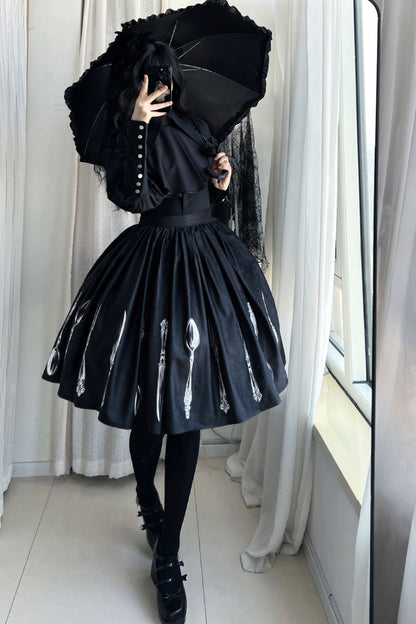 Silver Tableware Print Half-Length Skirt