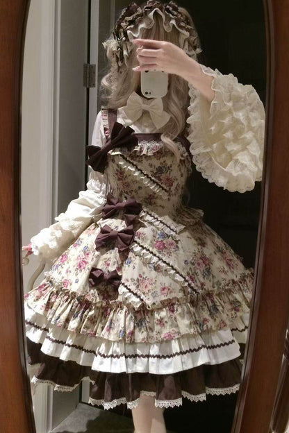Vintage Floral Elegant Lolita Dress Set-Up