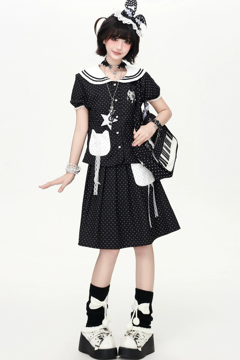 Polka Dot Cat Sailor Set