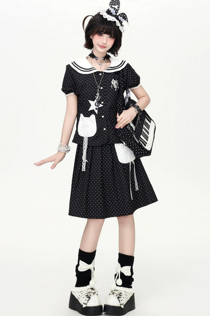 Polka Dot Cat Sailor Set