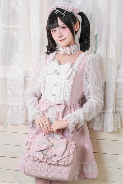 Lace Bow Dress With Hairband+Neck Ring