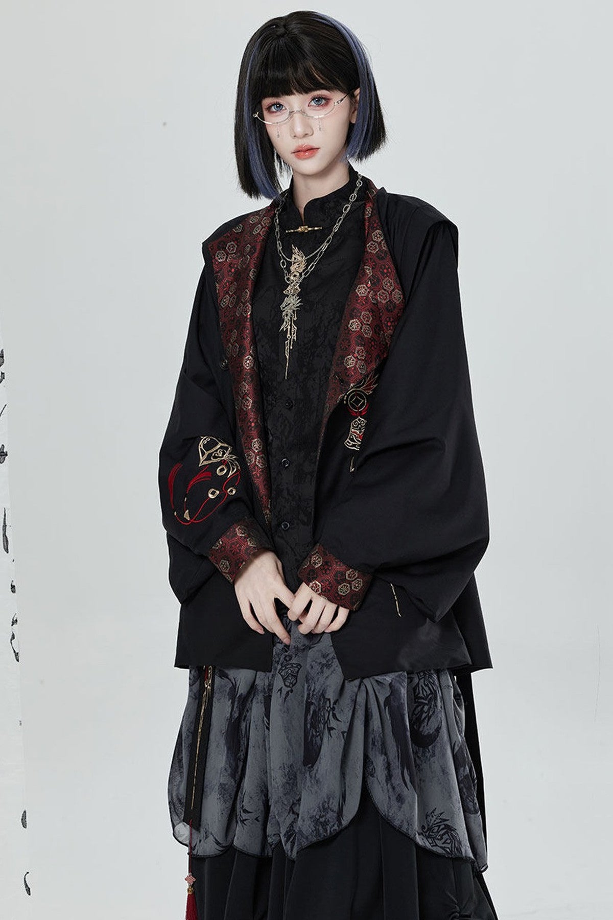 Chinese Style Embroidered Trench Coat and Pants Set-Up