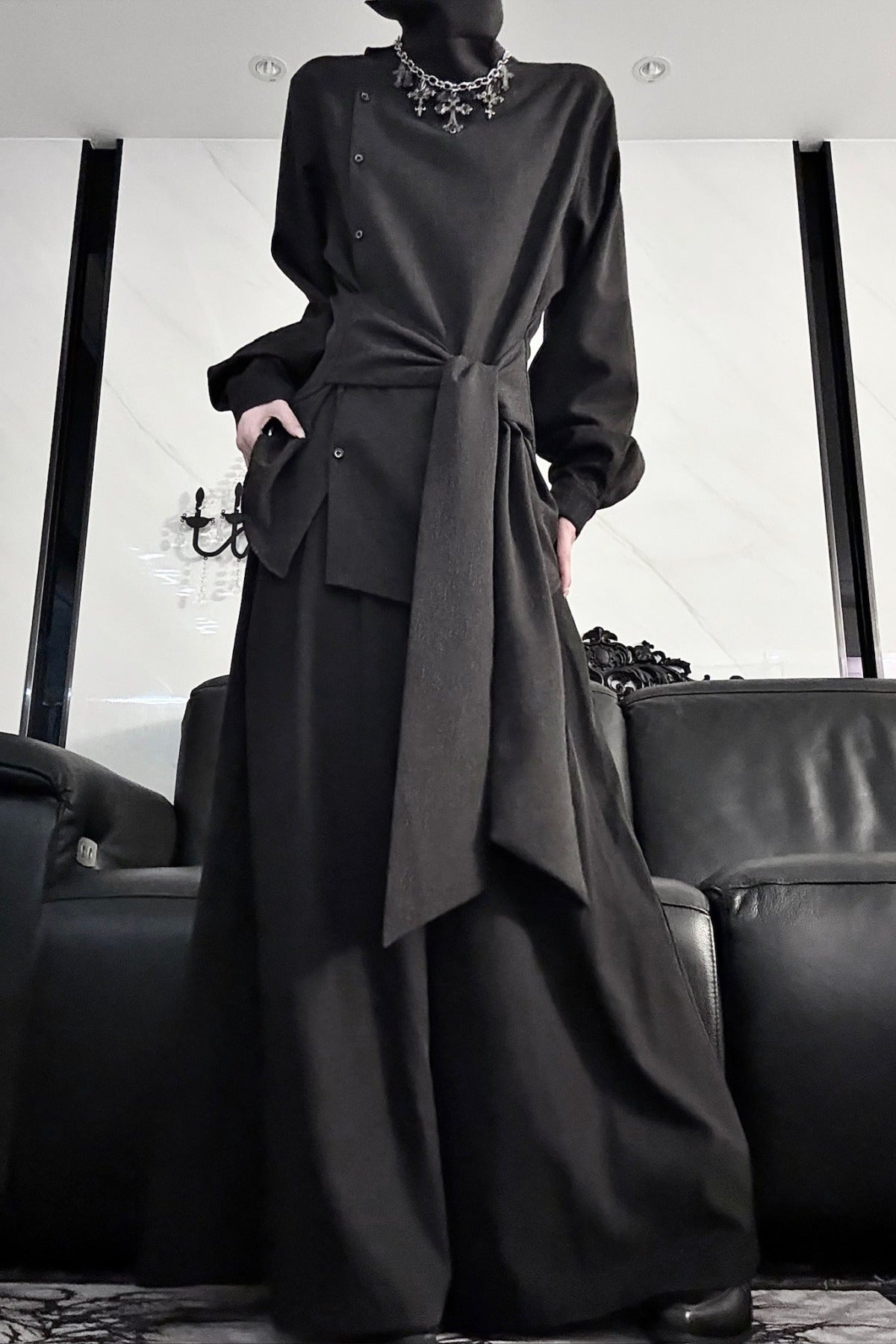 Long Sleeve Diagonal Placket Shirt