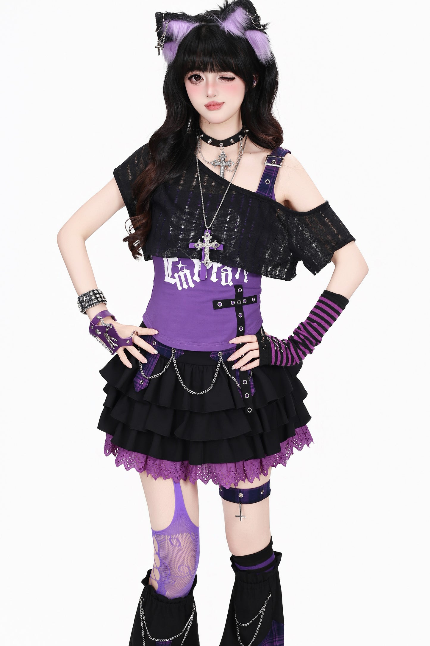 Y2K Cross Pendant Choker Necklace