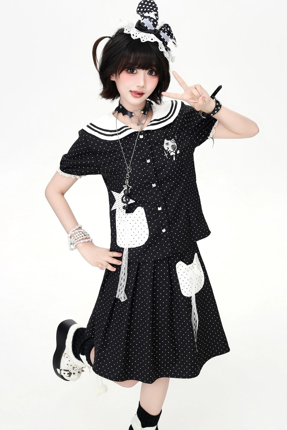 Polka Dot Cat Sailor Set