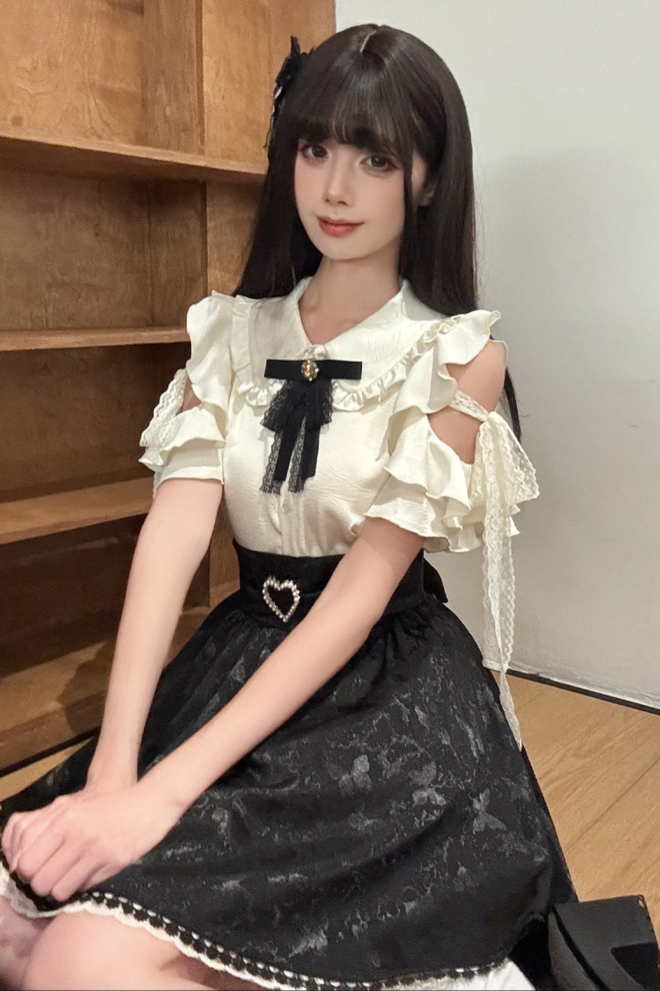 Off-Shoulder Shirt and Butterfly Two-Way Skirt Set-Up