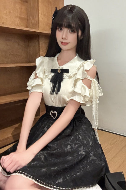 Off-Shoulder Shirt and Butterfly Two-Way Skirt Set-Up