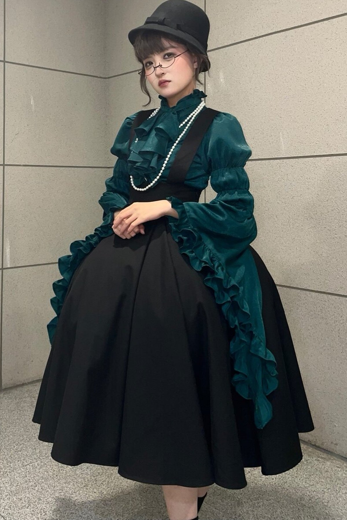 Black Iris Ruffle Suspender Half Skirt